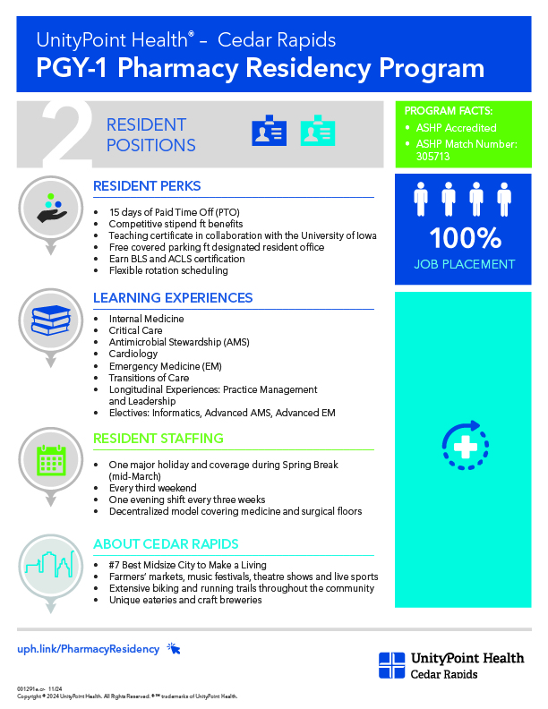 St. Luke's Cedar Rapids Pharmacy Residency Flyer