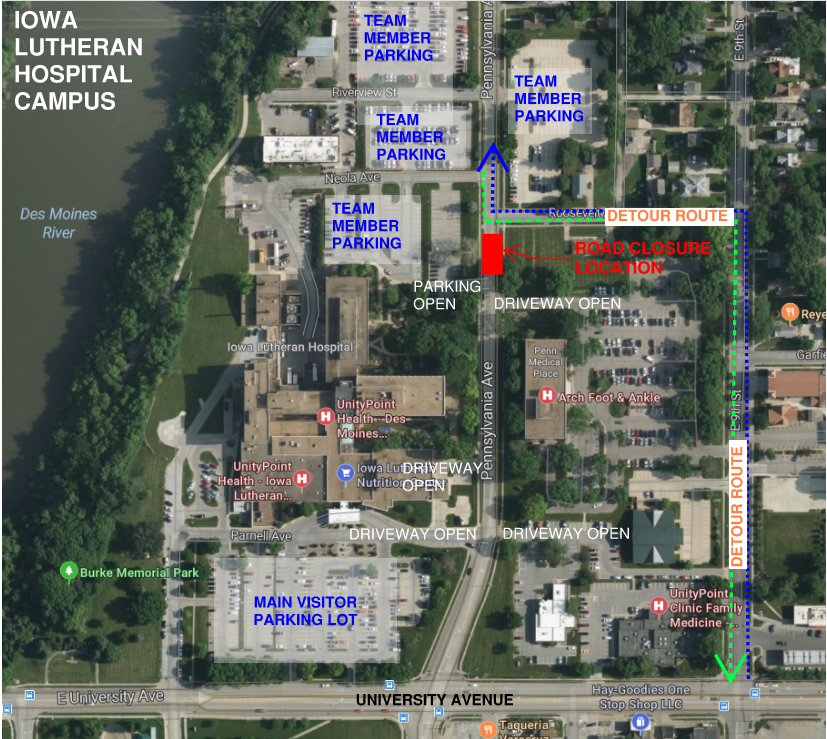 Iowa Lutheran Hospital Detour Map.png